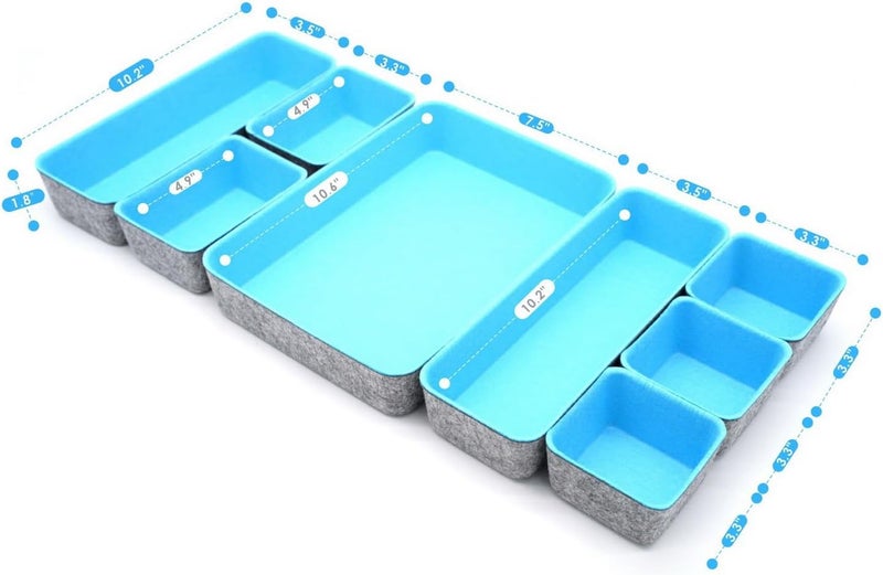 Welaxy Drawer organizers bins dividers storage trays shallow organizing box for office supplies makeup nightstand catchall key holder cozy room decor 8-piece (Baby blue) - Image 4