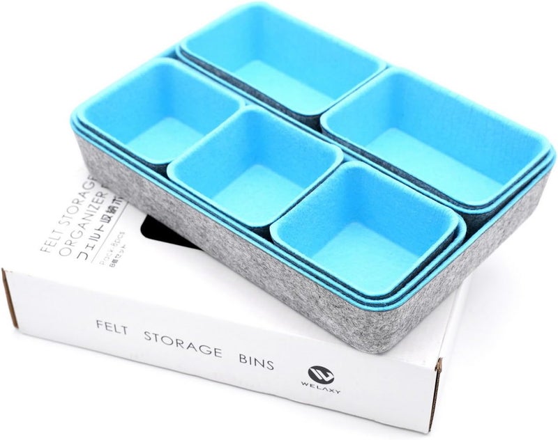 Welaxy Drawer organizers bins dividers storage trays shallow organizing box for office supplies makeup nightstand catchall key holder cozy room decor 8-piece (Baby blue) - Image 5
