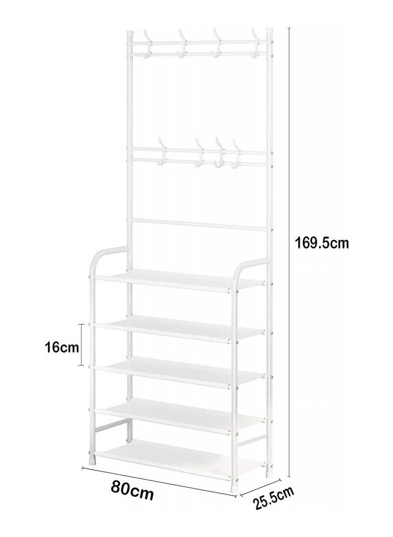 AIWANTO 5-Tier Stainless Steel Shoe & Coat Rack – White Organizer Shelf for Entryway, Hallway, or Bedroom | Space-Saving Storage Stand - Image 4