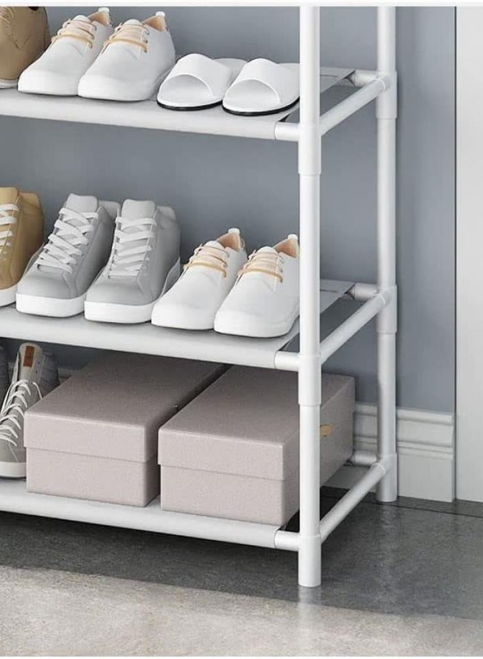 AIWANTO 5-Tier Stainless Steel Shoe & Coat Rack – White Organizer Shelf for Entryway, Hallway, or Bedroom | Space-Saving Storage Stand - Image 3