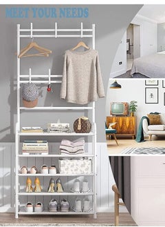 AIWANTO 5-Tier Stainless Steel Coat And Shoes Rack For Home White  - Image 5