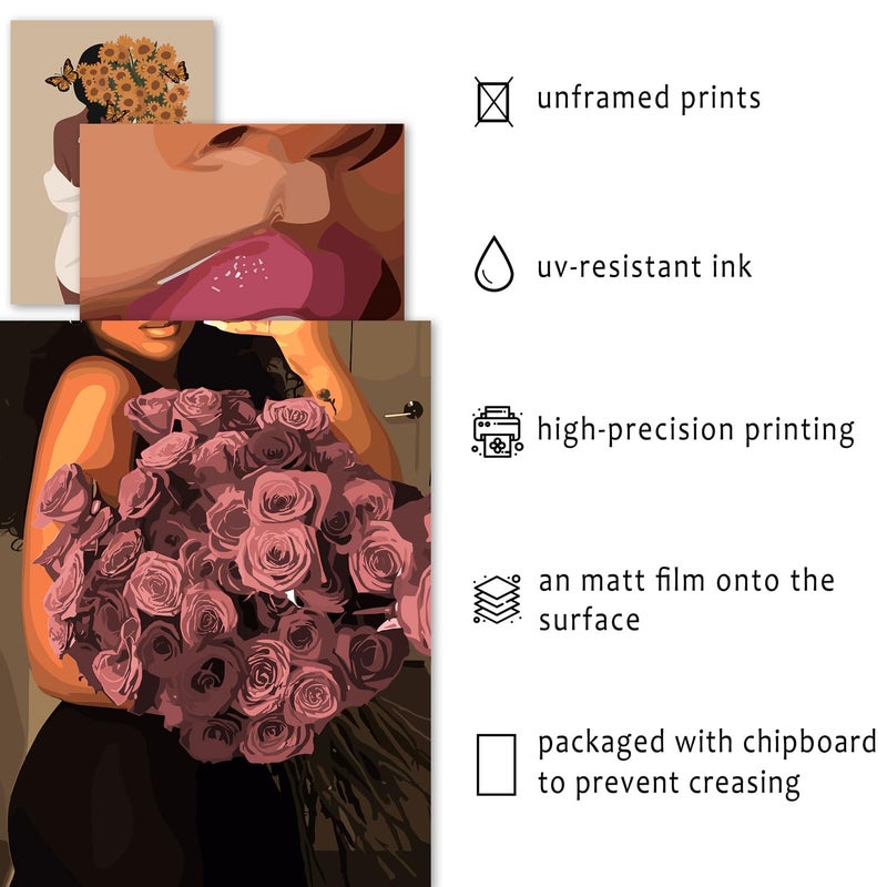 ANERZA 16 PCS Black Girl Wall Art Decor, African American Gallery Wall Prints for Bedroom, Black Woman Posters for Living Room Aesthetic, Black People Collage Kit Pictures, Pink and Black Dorm Home Decor - Image 3