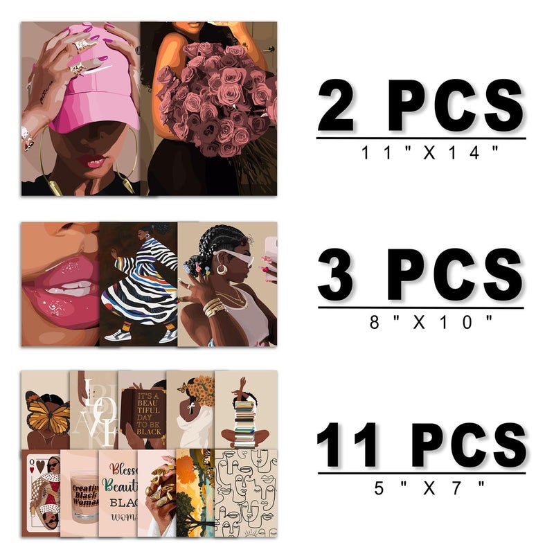 ANERZA 16 PCS Black Girl Wall Art Decor, African American Gallery Wall Prints for Bedroom, Black Woman Posters for Living Room Aesthetic, Black People Collage Kit Pictures, Pink and Black Dorm Home Decor - Image 2