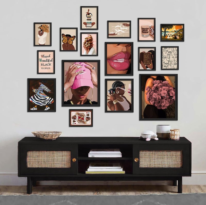 ANERZA 16 PCS Black Girl Wall Art Decor, African American Gallery Wall Prints for Bedroom, Black Woman Posters for Living Room Aesthetic, Black People Collage Kit Pictures, Pink and Black Dorm Home Decor - Image 5