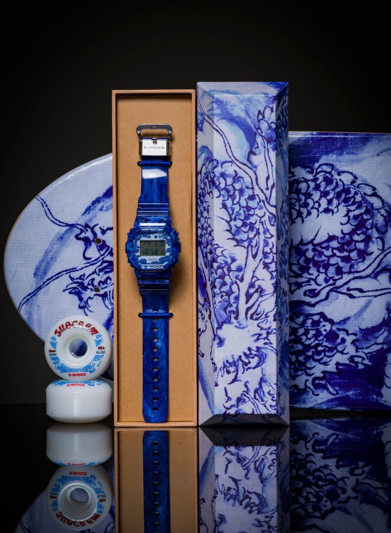 G-Shock DW-5600BWP-2PFS Subcrew 'China Blue' Limited Edition Men's Watch – Blue Porcelain Pattern, Resin Strap, 48.9mm, 200m WR