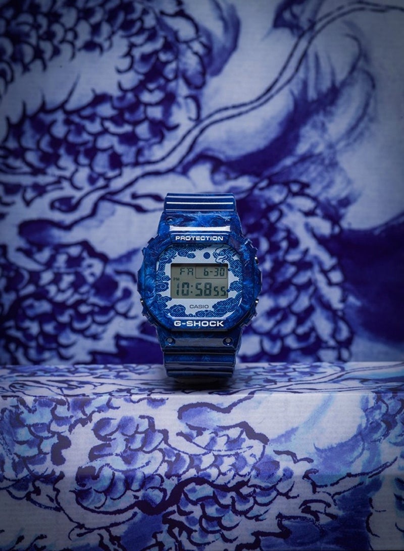 G-Shock DW-5600BWP-2PFS Subcrew 'China Blue' Limited Edition Men's Watch – Blue Porcelain Pattern, Resin Strap, 48.9mm, 200m WR