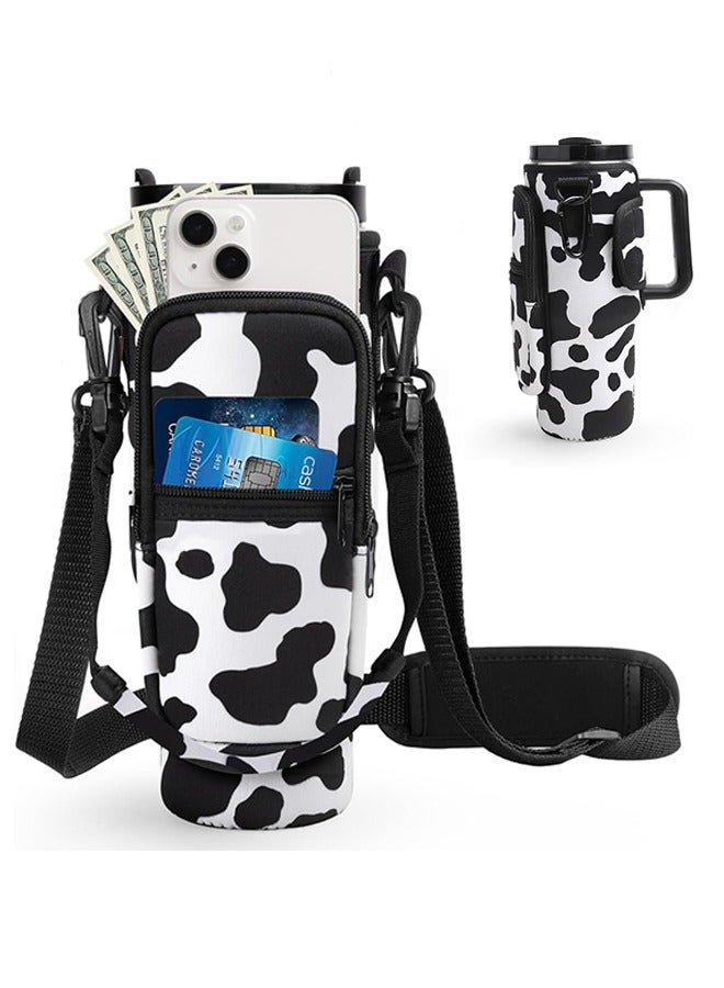 Generic Water Bottle Carrier Bag with Shoulder & Hand Strap, fits for Stanley 40 oz Tumbler，Water Bottle Holder with Bottle Pouch with Straw Cover for Stanley Cup Accessories, Black/White  - Image 1