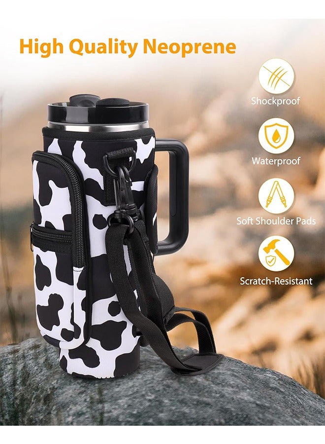 Generic Water Bottle Carrier Bag with Shoulder & Hand Strap, fits for Stanley 40 oz Tumbler，Water Bottle Holder with Bottle Pouch with Straw Cover for Stanley Cup Accessories, Black/White  - Image 3