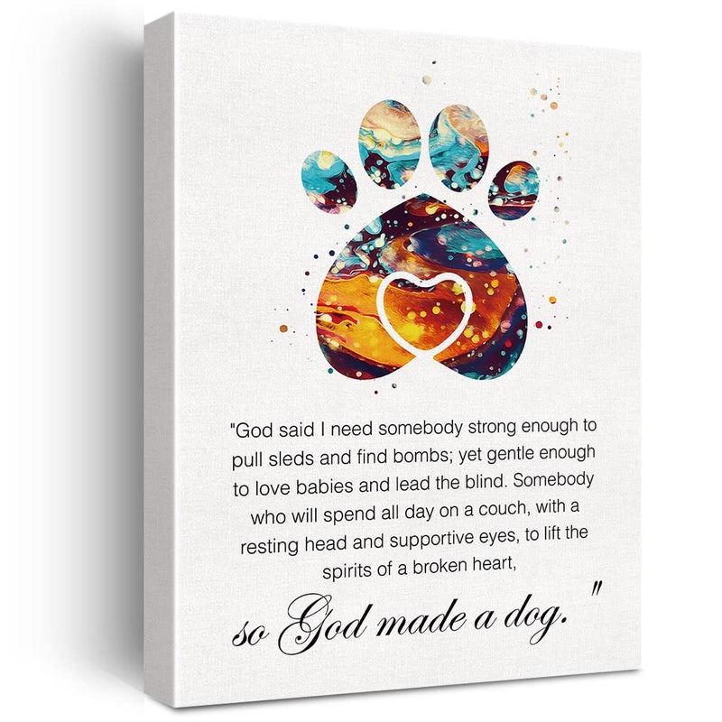 JerLoe Dog Canvas Wall Art Motivational God Made a Dog Canvas Print Dog Sayings Painting Home Office Wall Decor Framed Dog Lover Gift 12x15 Inch