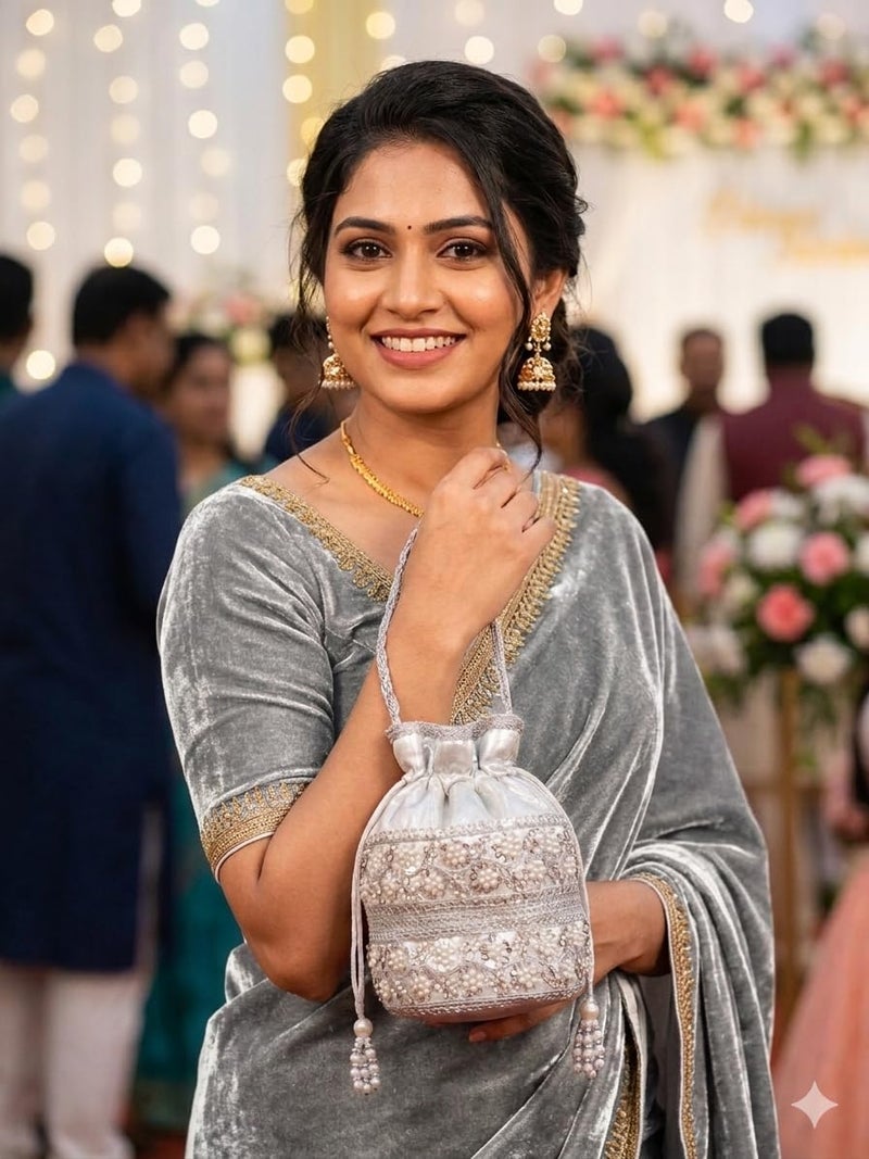 DUCHESS Potli Bags for Ladies for Wedding | Designer Potli Purses for Women | Batua Ladies Potli Bags for Return Gifts | Embroidered Potli Bag for Brides & Festive (Silver) - Image 2