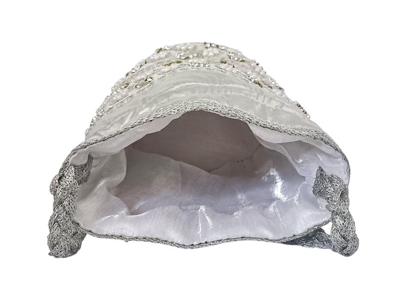 DUCHESS Potli Bags for Ladies for Wedding | Designer Potli Purses for Women | Batua Ladies Potli Bags for Return Gifts | Embroidered Potli Bag for Brides & Festive (Silver) - Image 5