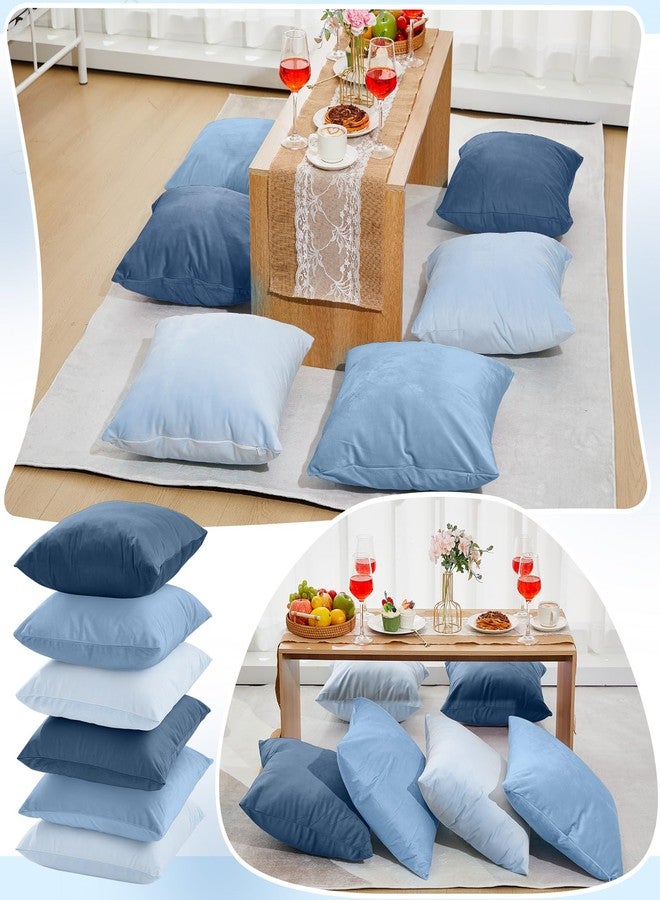 Berlune 6 Pcs Velvet Throw Pillow Covers 18" x 18" Decorative Cushion Cases Soft Pillowcase for Picnic Coquette Party Accessories Bedroom Living Room Decor, No Inserts (Blue Series) - Image 4
