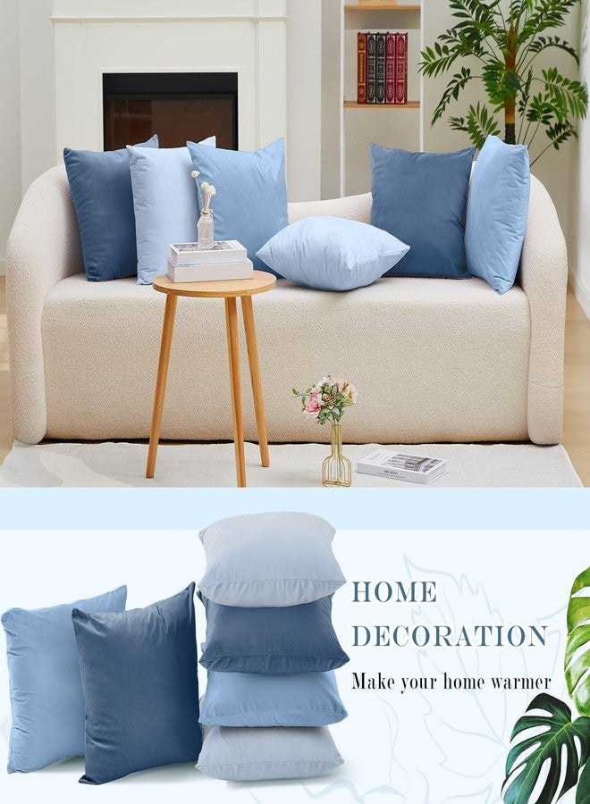 Berlune 6 Pcs Velvet Throw Pillow Covers 18" x 18" Decorative Cushion Cases Soft Pillowcase for Picnic Coquette Party Accessories Bedroom Living Room Decor, No Inserts (Blue Series) - Image 5