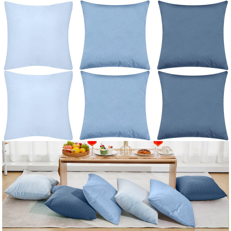 Berlune 6 Pcs Velvet Throw Pillow Covers 18" x 18" Decorative Cushion Cases Soft Pillowcase for Picnic Coquette Party Accessories Bedroom Living Room Decor, No Inserts (Blue Series) - Image 1