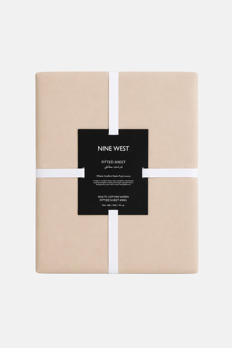 NINE WEST King Size Fitted Sheet, Light Beige - Image 1