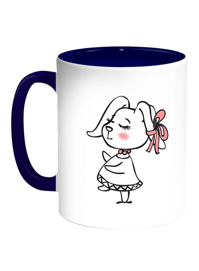 RKN Cartoon Drawings - Rabbits Printed Coffee Mug White Blue 11 ounce - Image 2