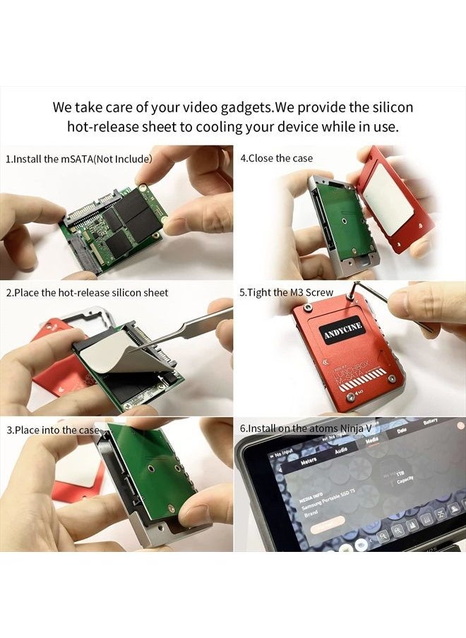 ANDYCINE - Magnalium Case for mSATA SSD Compatible for Atomos Ninja V,V+, Ninja Flame, Ninja Inferno, and Shogun Inferno  with mSATA to SATA Adapter - Image 1
