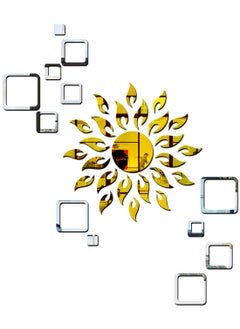 Bikri Kendra Bikri Kendra Sun Golden with Square 2 Set Silver Decorative Mirror Stickers for Wall Wall Mirror Stickers 3D Acrylic Stickers Wall Stickers for Hall Room Bed Room Kitchen Living Room Kids Room 