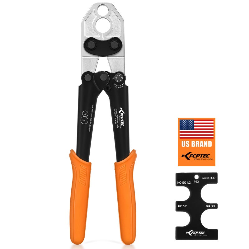 KF CPTEC 1/2 and 3/4-inch Combo PEX Crimping Tool for Copper Crimp Rings with Go/No-Go Gauge, Meets ASTM F1807 Standard, Durable Plumbing Tool - Image 1