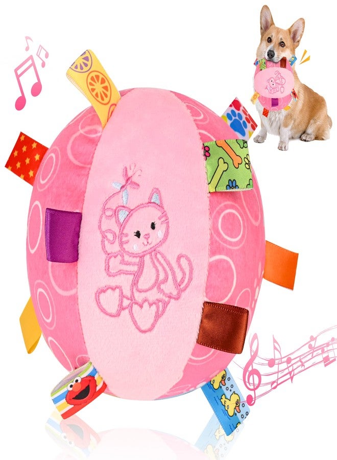 VerdeVilla Dog Squeak Ball Toys with Tags, Interactive Dog Toys, Soft Stuffed Puppy Toys with Built-in Bell, Dog Chew Toys to Keep Them Busy for Small Medium Large Dogs - 6 Inches, Pink - Image 1