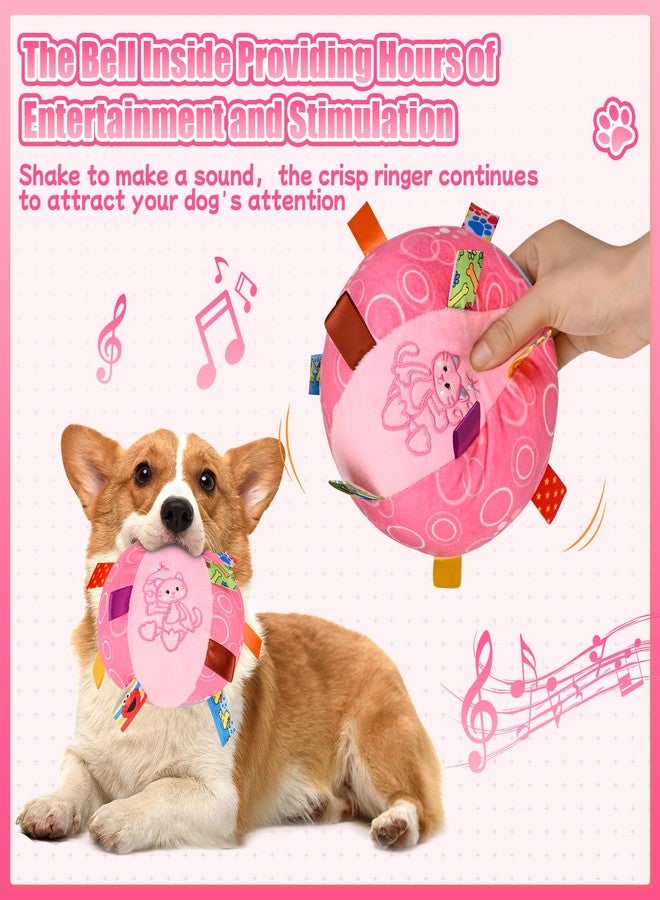 VerdeVilla Dog Squeak Ball Toys with Tags, Interactive Dog Toys, Soft Stuffed Puppy Toys with Built-in Bell, Dog Chew Toys to Keep Them Busy for Small Medium Large Dogs - 6 Inches, Pink - Image 3