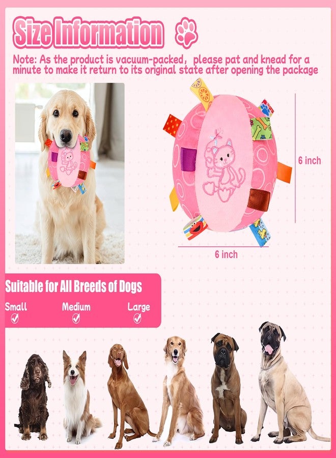 VerdeVilla Dog Squeak Ball Toys with Tags, Interactive Dog Toys, Soft Stuffed Puppy Toys with Built-in Bell, Dog Chew Toys to Keep Them Busy for Small Medium Large Dogs - 6 Inches, Pink - Image 5