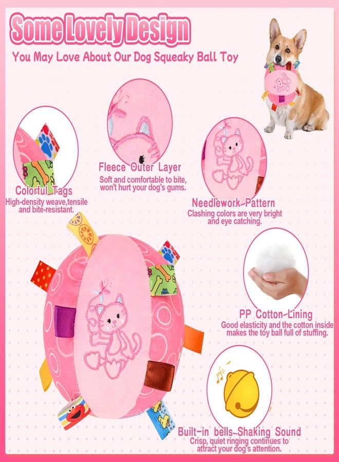 VerdeVilla Dog Squeak Ball Toys with Tags, Interactive Dog Toys, Soft Stuffed Puppy Toys with Built-in Bell, Dog Chew Toys to Keep Them Busy for Small Medium Large Dogs - 6 Inches, Pink - Image 2