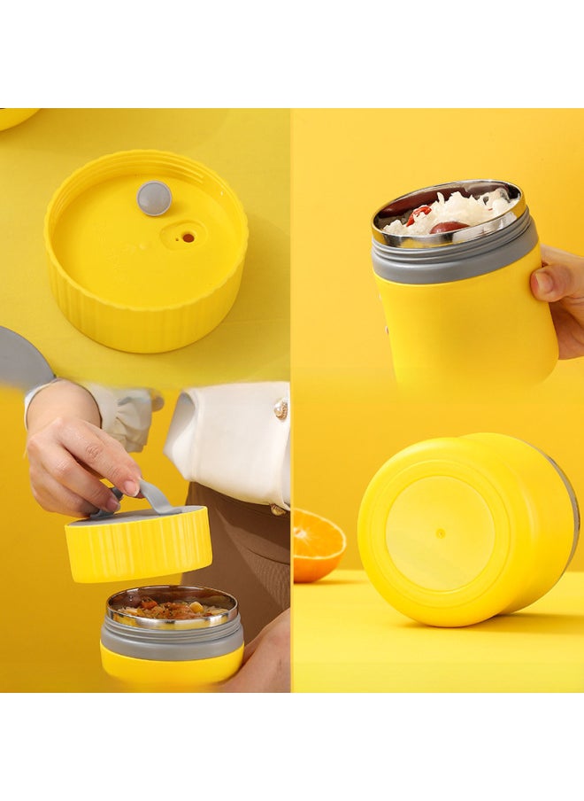 Generic - Direct Supply Small Yellow Duck Joint Breakfast Cup 304 Stainless Steel Insulation Soup Cup Porridge Cup Sealed Lunch Box Gift-Specifications:Greenppliner (580ml)-Color:Breakfast Cup (send Folding Spoon) - Image 1