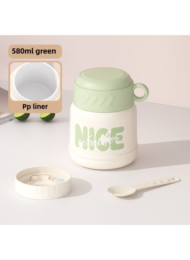 Generic - Direct Supply Small Yellow Duck Joint Breakfast Cup 304 Stainless Steel Insulation Soup Cup Porridge Cup Sealed Lunch Box Gift-Specifications:Greenppliner (580ml)-Color:Breakfast Cup (send Folding Spoon) - Image 1