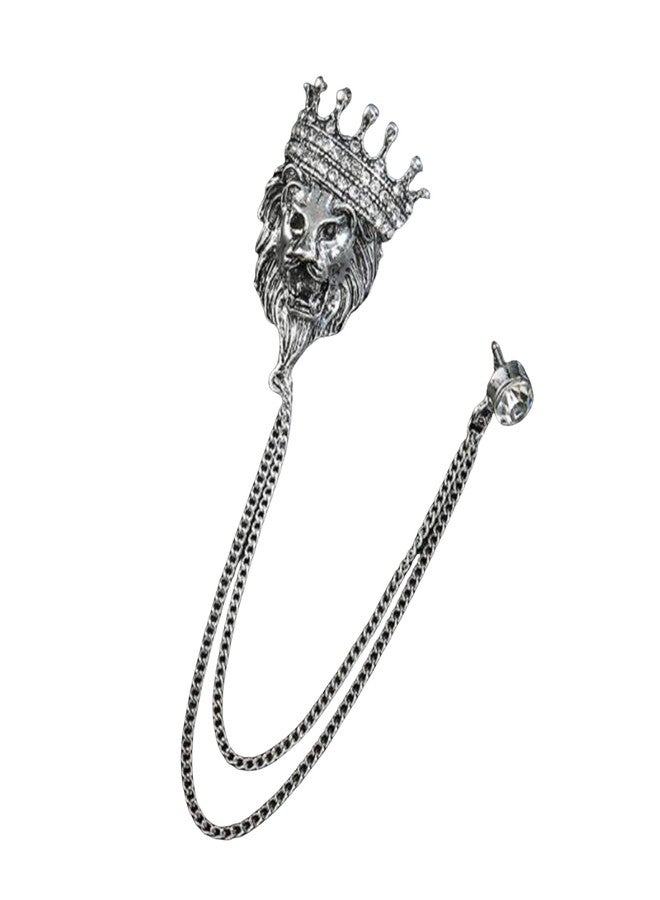 IS4U Vintage Leopard Head Chain Brooch Lion Head Rhinestone Crown Fringe Pin Punk Style Cool Animal Head Collar Fringe Suit Pin Men's Shirt Pin Corsage (Silver) - Image 3