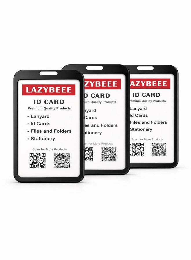 Lazybeee Metal ID Card Holder Vertical - Premium Aluminum Alloy ID Badge Holder, Scratch Resistant, Lightweight Durable ID Card Case for Office, School & Employee Use (Black, Pack of 3) - Image 1