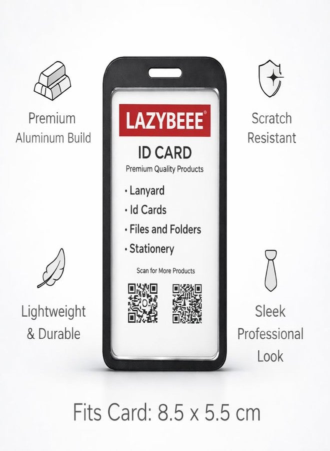 Lazybeee Metal ID Card Holder Vertical - Premium Aluminum Alloy ID Badge Holder, Scratch Resistant, Lightweight Durable ID Card Case for Office, School & Employee Use (Black, Pack of 3) - Image 4