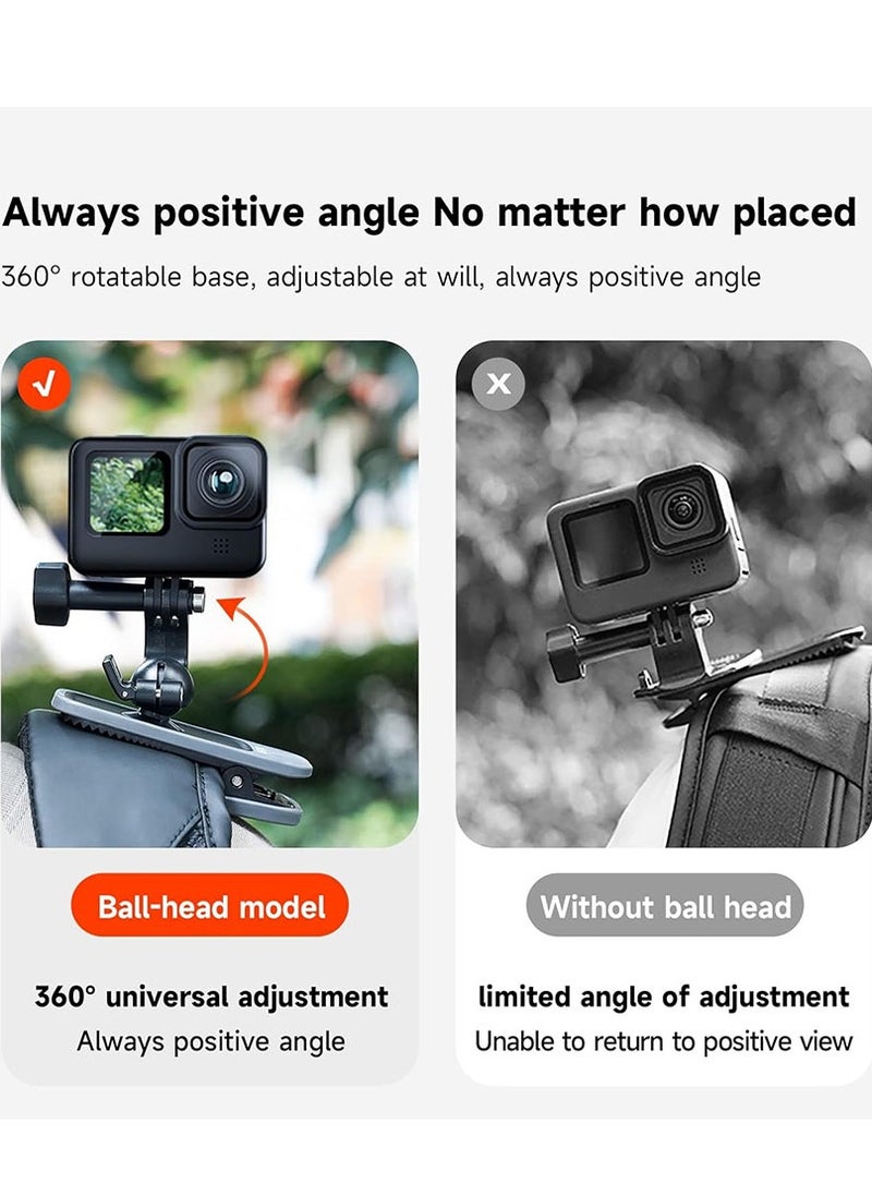 Muyixin GoPro 12 Backpack Clip Mount 360 Swivel Ball Joint Shoulder Bag Belt Strap Mounts Accessories for GoPro 12 11 10 9 8 7 6 5 Insta 360 X3 Ace Pro DJI Action 3 4 Osmo Pocket 3 Bike Motorcycle Accessory  - Image 3