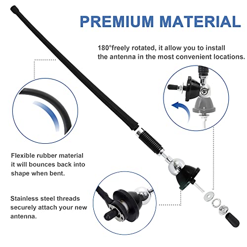 Anina 16 Inch Marine Radio Antenna for Pickup Truck Boat ATV UTV RV Motorcycle Tractor Top/Side Mount Rubber Duck Flexible Antenna Aerial Mast Optimized Radio FM/AM Reception (Black) - Image 4