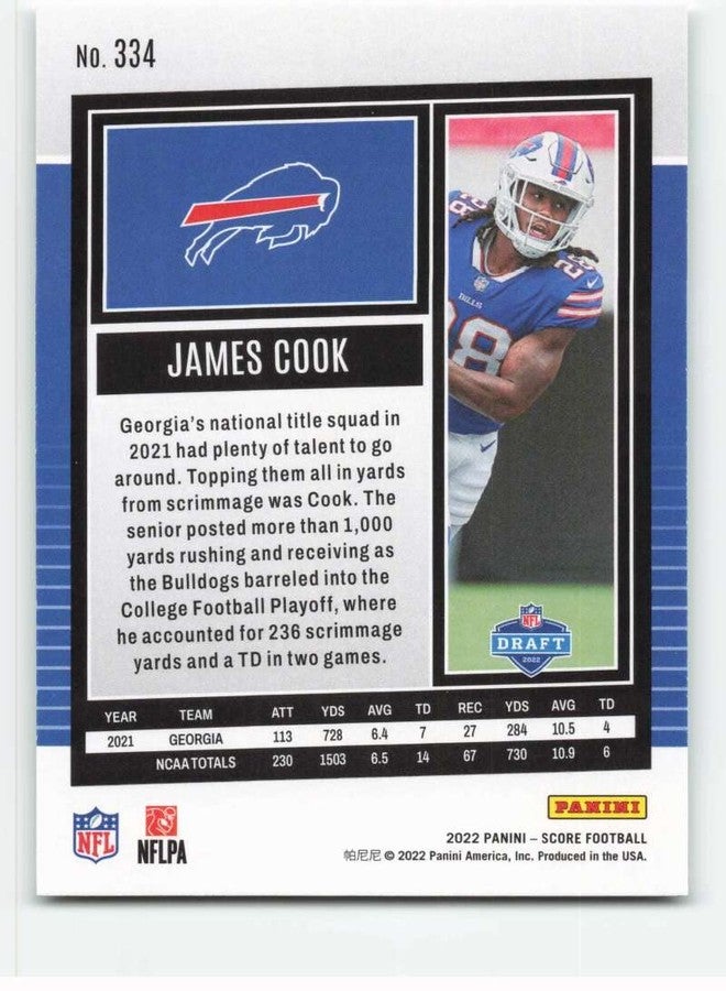 SCORE 2022 SCORE #334 JAMES COOK RC ROOKIE BUFFALO BILLS FOOTBALL NFL - Image 2