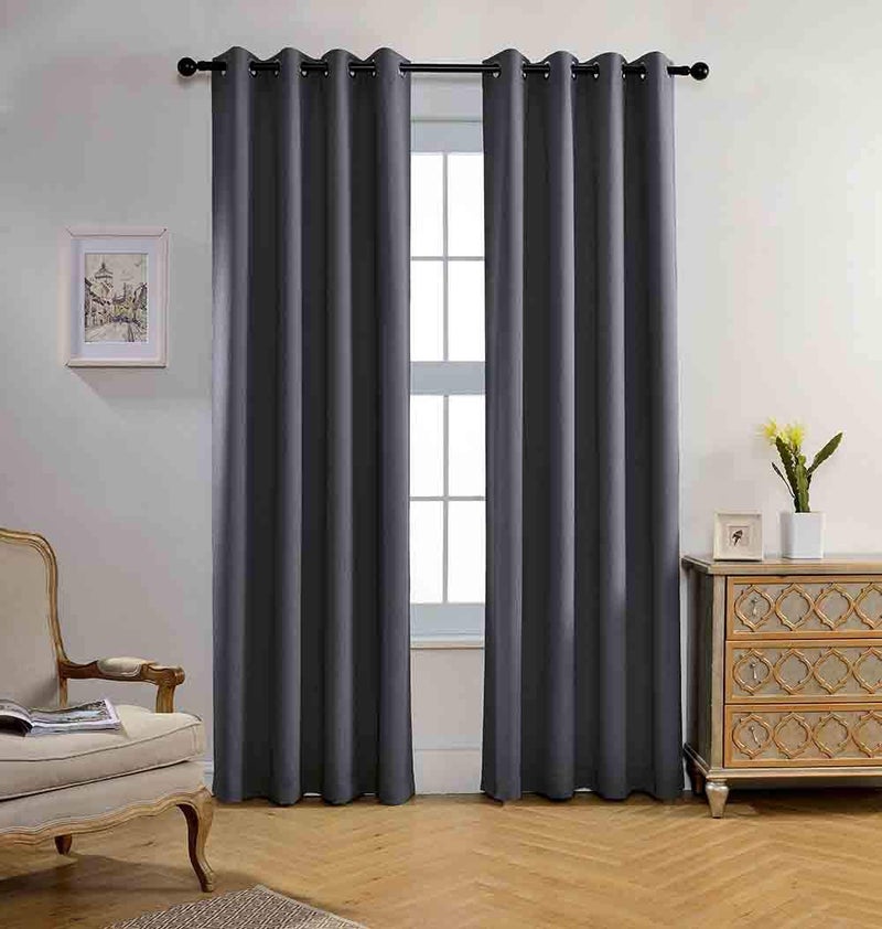 MIUCO Blackout Curtains Room Darkening Textured Grommet Window Curtains for Living Room 2 Panels 52x84 Inch Dark Grey - Image 1