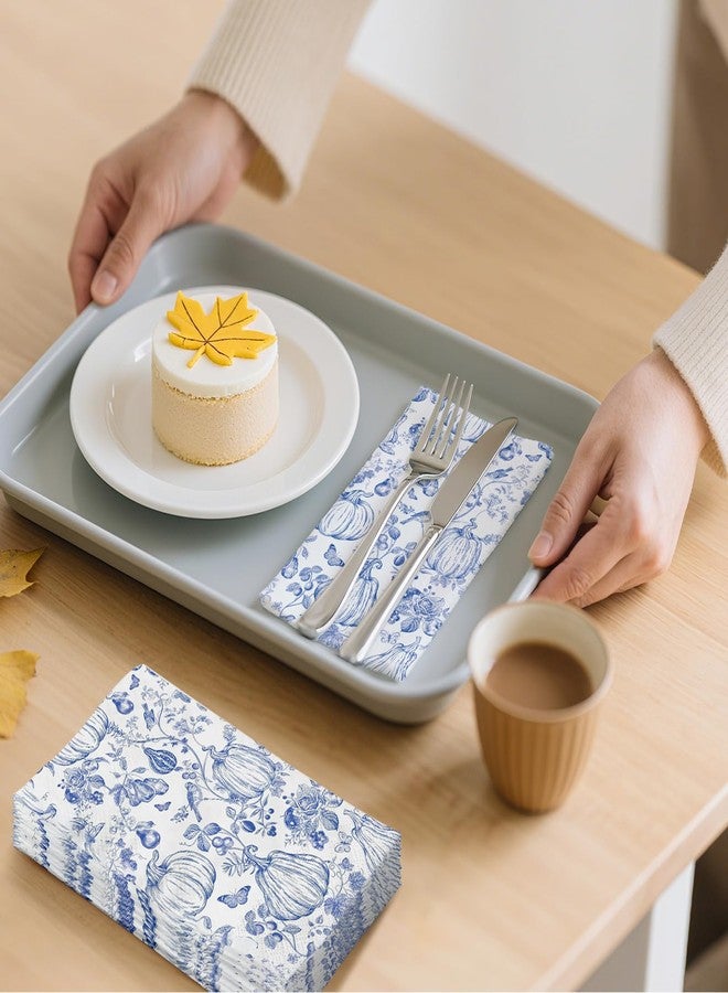Whaline 40 Pcs Fall Guest Napkins Blue Line Drawing Chinoiserie Pumpkin Disposable Paper Napkin Dinner Hand Napkins for Autumn Kitchen Home Party Supplies Table Decor - Image 4