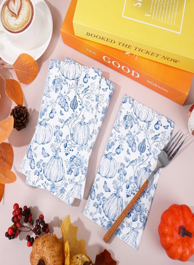 Whaline 40 Pcs Fall Guest Napkins Blue Line Drawing Chinoiserie Pumpkin Disposable Paper Napkin Dinner Hand Napkins for Autumn Kitchen Home Party Supplies Table Decor - Image 5