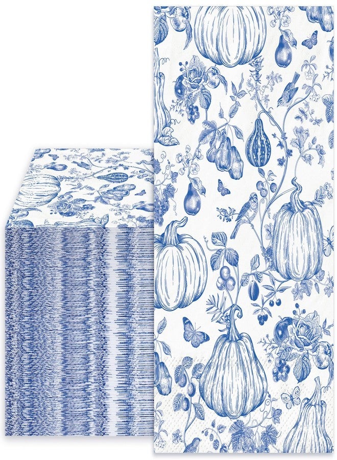 Whaline 40 Pcs Fall Guest Napkins Blue Line Drawing Chinoiserie Pumpkin Disposable Paper Napkin Dinner Hand Napkins for Autumn Kitchen Home Party Supplies Table Decor - Image 1