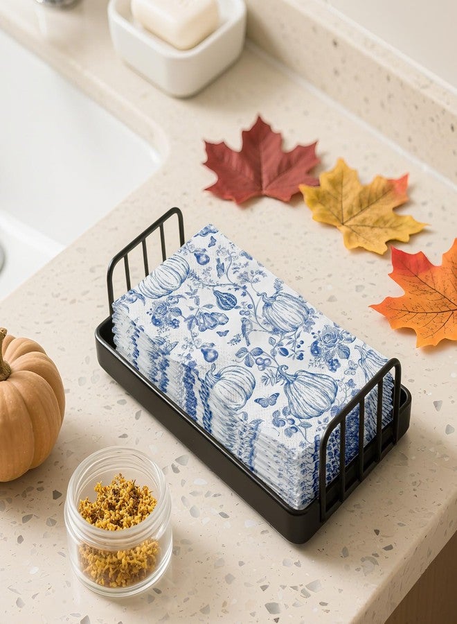 Whaline 40 Pcs Fall Guest Napkins Blue Line Drawing Chinoiserie Pumpkin Disposable Paper Napkin Dinner Hand Napkins for Autumn Kitchen Home Party Supplies Table Decor - Image 3