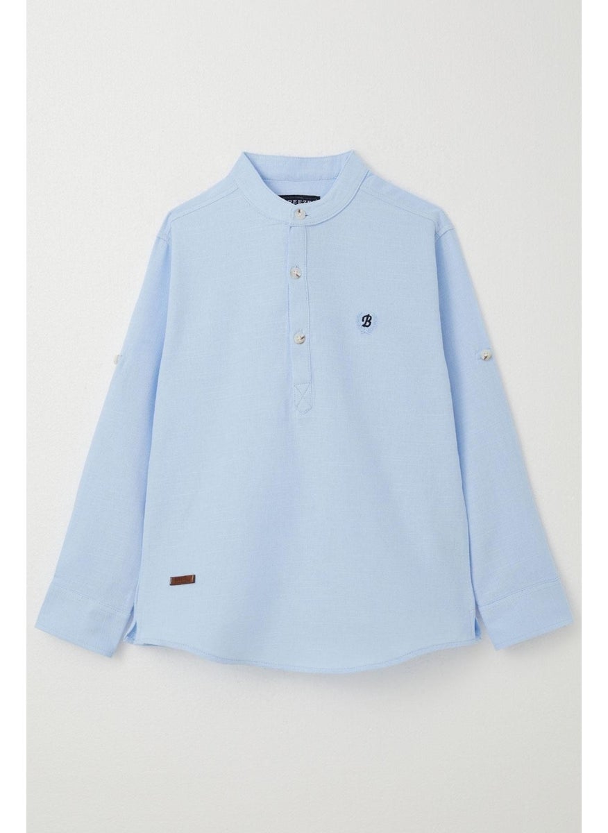Breeze Boy's Shirt Letter Embroidered Half Button 8-12 Years, Light Blue  - Image 4
