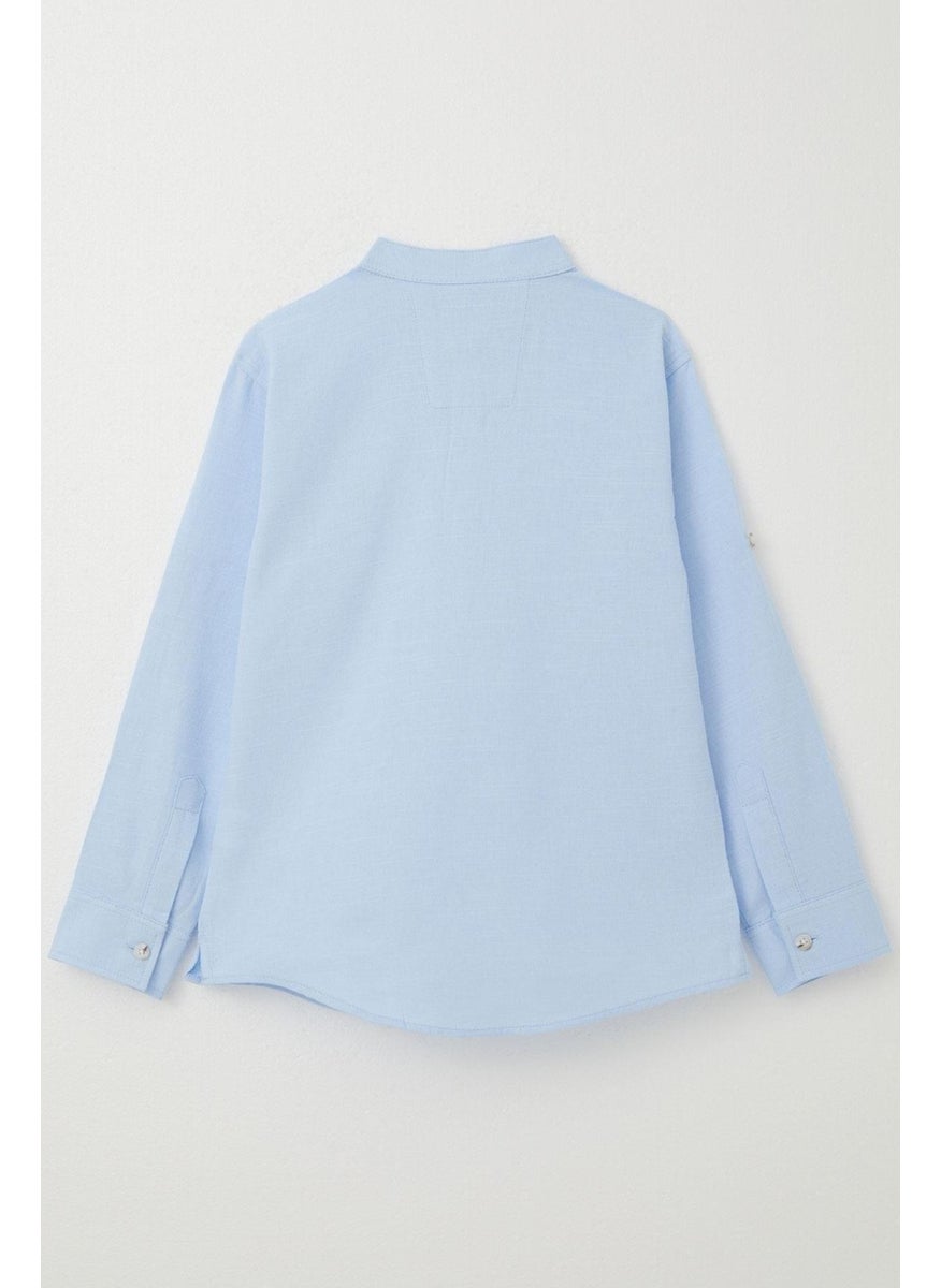 Breeze Boy's Shirt Letter Embroidered Half Button 8-12 Years, Light Blue  - Image 5