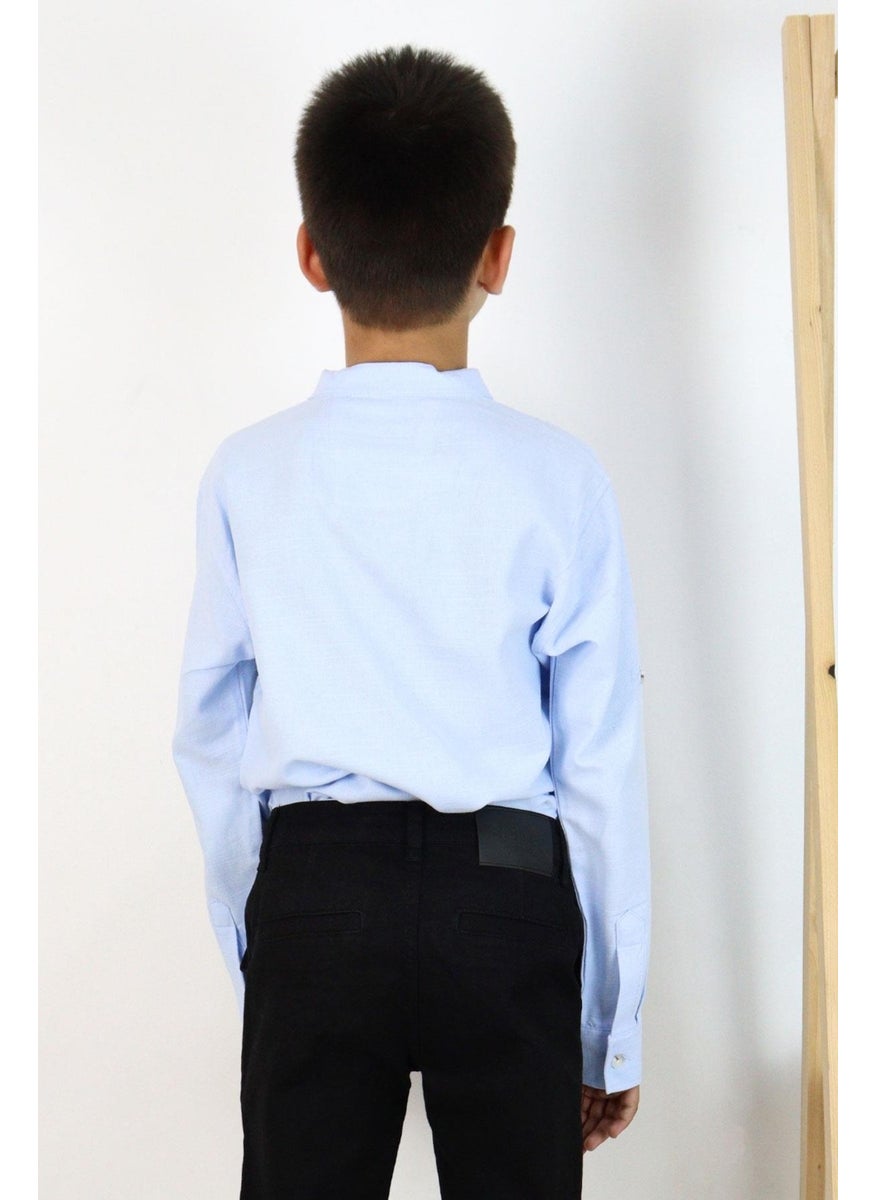 Breeze Boy's Shirt Letter Embroidered Half Button 8-12 Years, Light Blue  - Image 2