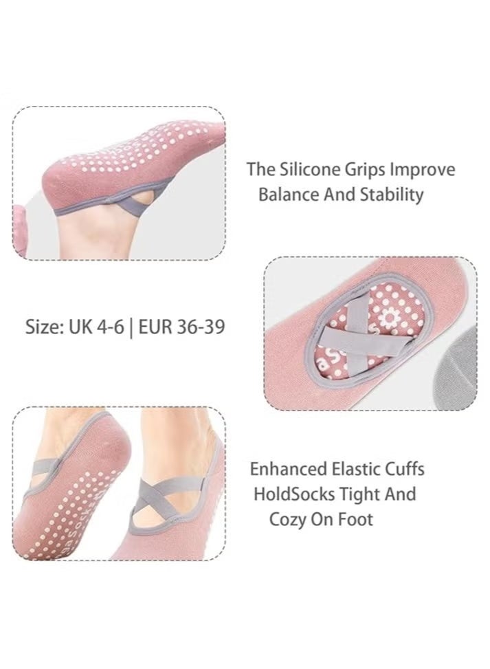 دان كولين 4 أزواج الجوارب قبضة اليوغا للنساء، جوارب بيلاتس مكافحة الانزلاق جوارب غير انزلاق للبيلاتيس، اليوغا، الباليه، الرقص - Image 3