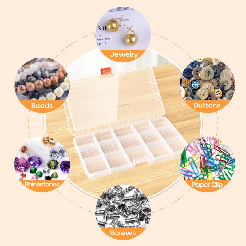 Moon Magpie 2PACK Extra Thick Bead Organizers, 15 Grid Mini Clear Plastic Storage Box Craft Containers for Nail jewelry rhinestones DIY Supply Case - Image 5