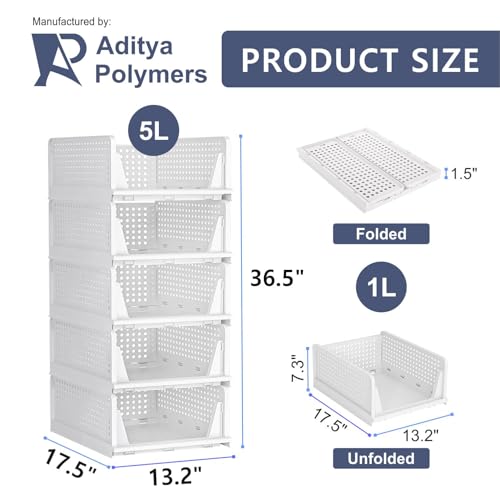 ADITYA POLYMERS Large Wardrobe Closet Organizers Pack of 5 | Foldable Stackable Clothes Storage Baskets | Adjustable Sliding Drawer Design | Space Saving Multipurpose Organizer for Cupboard Almirah - Image 5