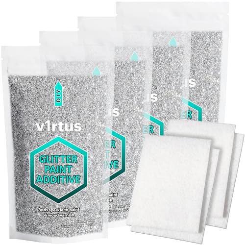 v1rtus Silver Glitter Paint Additive 400g with 4X Finishing Buffing Pads | for Painting Walls | Add to Latex, Interior or Exterior Paint - Image 1