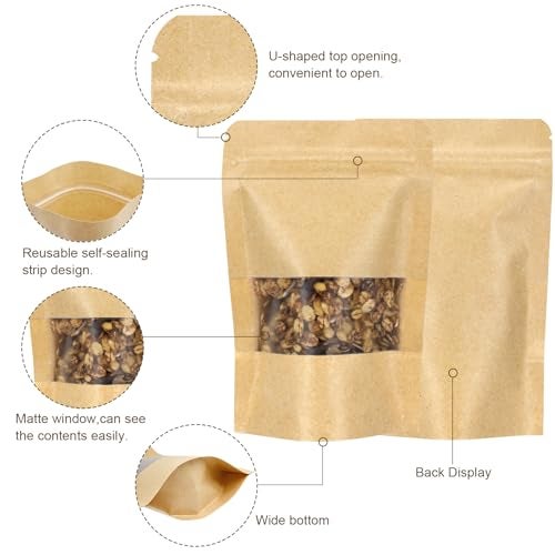 Blisstime Stand Up Pouches, 50 Pack Kraft Paper Bags with Matte Window and Tear Notch Resealable Bags for Small Business Home Use (3.5 X 5.5 Inches) - Image 5