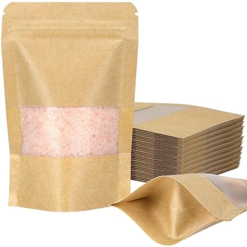 Blisstime Stand Up Pouches, 50 Pack Kraft Paper Bags with Matte Window and Tear Notch Resealable Bags for Small Business Home Use (3.5 X 5.5 Inches) - Image 1