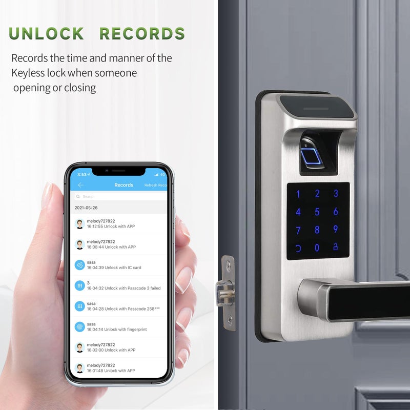 Harfo Smart Door Lock, Heavy Duty 5 in 1 Keyless Entry Door Lock, Full App Control Digital Keypad Lock, Reversible Handle with Fingerprints and Passcodes for Family/Office/Apartment (Satin Nickel) - Image 5